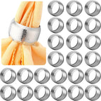Lallisa 24 Pcs Gold Napkin Rings Metal Napkin Ring Holders for Cloth Table Decorations for Wedding Anniversary Birthday Dinners Party of Table Setting (Silver)