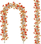 2 Pack Artificial Fall Flowers Garland, 6 FT Fall Decorations UV Resistant Fake Mums Floral Vines Faux Hanging Flower Ivy Garland for Home Party Table Wall Decor (Orange + Autumn Yellow)