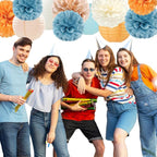 Dusty-Blue Orange Party-Decorations Paper-Flowers Lanterns - 15pc Boho Fall Peach Beige Tissue Pom Poms Streamers,Birthday Bachelorette Bridal Baby Shower Engagement Wedding Graduations Decor Panduola
