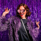 4 Pack Purple Foil Fringe Curtain Backdrop, 3.28Ft x 8.2Ft Metallic Tinsel Foil Fringe Streamer for Party, Photo Booth Props, Birthday, 2022 Graduation Decoration Party Supplies