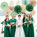 Olive-Sage Green Champagne-Gold Party-Decorations Lanterns - 14pcs Rustic Wedding Paper Fan Streamers,Tissue Pom Poms Honeycomb,Boho Bachelorette Neutral Baby Shower Birthday Bridal Decor Ouruola