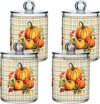 Gredecor 2 Pack Apothecary Jars with Lid Pumpkins Gingham Plaid Qtip Holder Dispenser Storage Containers Clear Plastic Rustic Fall Autumn Thanksgiving Theme Canisters for Bathroom Vanity Organization