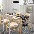 Cow Print Table Runner, Country Farm Animal Fur Skin Pattern Western Style Black Brown Cowhide Print Dinner Runner for Home Kitchen Dining Home Setting, 13x108 Inch