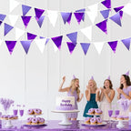 Purple and White Party Decorations Metallic Fabric Ombre Purple White Triangle Pennant Banner Flag Bunting for Graduation Birthday Engagement Wedding Bachelorette Lavender Lilac Violet Party Supplies