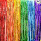10 Pack Rainbow Backdrop Curtain 3.2ft x 8.2ft Metallic Tinsel Foil Fringe Curtains Photo Booth Background for Birthday Party Decoration Baby Shower Engagement Wedding Christmas Decoration (Rainbow)