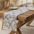 Pastoral Table Runner - 14 x 72 Inch Rectangle - Beige Linen - Washable Tabletop with Dust-Proof Wrinkle Resistant for Restaurant, Picnic, Indoor and Outdoor Dining, Floral (Dark Blue)
