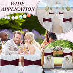 Moukeren 100 Pcs Spandex Chair Sashes Bows Bands Slider Sashes for Chair Covers Elastic Bands Ties Ribbon Decorations for Wedding Party Events Ceremony Birthday Banquet (Burgundy)