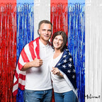 4 Pack 3.2Ft x 6.6Ft Independence Day Fringe Curtain Backdrop, Red Blue White Metallic Tinsel Foil Fringe Streamers Curtains Background for Photo Booth Birthday Wedding Carnival Party Decorations