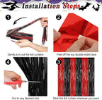 8 Pack Halloween Party Supplies, 3.28 FT x 7.05 FT Red and Black Foil Streamer, Metallic Fringe Curtains Tinsel Backdrop Party Streamer, Hanging Halloween Decorations Casino Party Decor