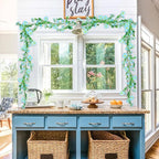 6.5Ft Artificial Blue Flower Garland Fake Daisy Floral Garland Hanging Flowers Silk Vines with Green Leaves for Backdrop Arch Wall Home Indoor Tiffany Blue Wedding Decor