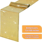 SquarePie Disco Table Runner Mirror Glitter Black and Gold Sequin Runner for 70s 80s Disco Dance Bachelorette Party Supplies Table Decorations (12x108 Inches ,2 Pack)
