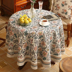 ISAENNE Designer Boho Floral Round Tablecloth,Linen Lotus Flower Pattern Colorful Indoor Table Cloth,Durable Decor Tablecloths for Dining Thanksgiving Kitchen Christmas,Diameter 67"-Hazel A