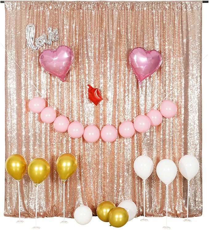 Poise3EHome Rose Gold Sequin Backdrop, 20Ft x 10Ft Glitter Photography Background Curtains for Party Baby Shower Wedding Birthday Christmas Thanksgiving Halloween Decoration