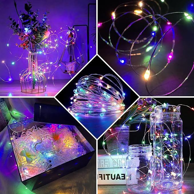 8 Pack Fairy Lights 7Ft 20 LED Twinkle String Lights 3 Modes Battery Operated Waterproof Firefly Starry for Mason Jar Party Wedding Christmas Valentines Day Table Centerpieces,Rainbow