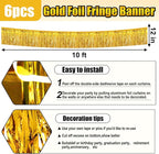6 Pack 10 Feet Gold Foil Fringe Garland Metallic Tinsel Streamers Banner Wall Hanging Curtain Backdrop for Parade Floats, Birthday, Graduate, Mother's Day, Wedding Party Decoration