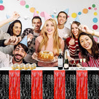 3 Pack 29x108 Inch Black Red Foil Fringe Table Skirts Metallic Banner for Tinsel Streamer Garland Backdrop for Parade Floats Wedding Thanksgiving Birthday Christmas Halloween Party Decoration