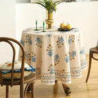 ISAENNE Designer French Pale Yellow Small Round Tablecloth,Linen Floral Table Cloth,Wrinkle Resistant Decor Tablecloths for Dining Thanksgiving Banquet Kitchen Party,Diameter 55"-Estevan A