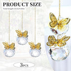 Crystal Suncatchers Gold Butterfly 40mm Crystal Prisms Ball Rainbow Maker with Chain for Window Hanging Decoratioin 3 Pack