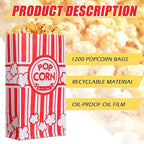 1200 Pcs Paper Popcorn Bags Bulk 2 oz Large Flat Bottom Boxes Red and White Disposable Container Sleeve Movie Night Popcorn Bucket for Retro Movie Themed Party Carnival Supplies (Red and White)