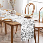 VHH Sequin Table Runner 12 x 108 inches Silver Table Runner, Glitter Runner for Party Wedding Birthday, Party Spring Easter Rustic, Birthday Supplies Decorations (1 Pack).