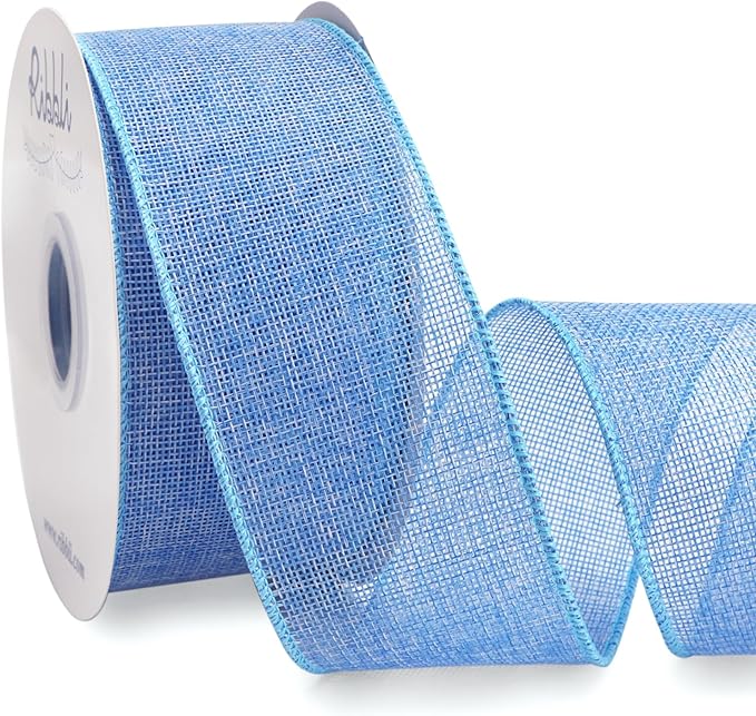 Ribbli Baby Blue Burlap Wired Ribbon, 2-1/2” Inch x Continuous 20 Yard, Wired Edge Ribbon for Wreaths,Big Bows,Tree Decoration,Outdoor Decoration