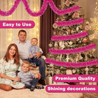 25 Feet Pink Christmas Tinsel Garland, Metallic Foil Twist Banner Wall Hanging Tinsel Streamers Backdrop for Parade Floats, Christmas, Mother's Day, Birthday Party Decorations(4in x 25ft)