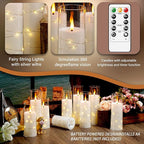 Flameless LED Candles with Timer 9 Pc Flickering Flameless Candles for Romantic Ambiance and Home Decoration Stable Acrylic Shell,with Embedded Star String，Battery Operated Candles（White）