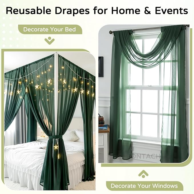 Wedding Arch Draping Fabric 29" x 19Ft Sheer Drapes for Backdrop Wedding Ceremony Reception Ceiling Decor Curtain Baby Bridal Shower Decoration (Hunter Green, 3 Panels)