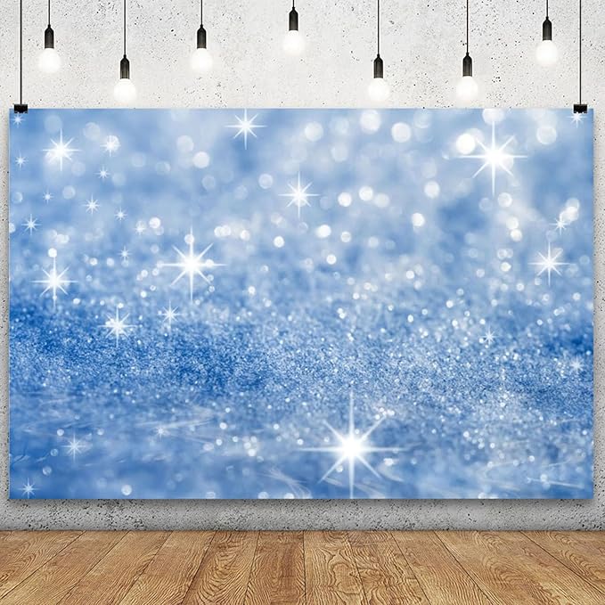 YongFoto Silver Blue Glitter Backdrop 10x7ft Silver Light Spots Blue Sequin Bokeh Photography Background Birthday Bridal Shower Wedding Photography Background Party Banner Portraits Photoshoot Props