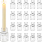Romadedi Glass Candle Holder for Candlestick - 20 Pcs Clear Small Tapered Candle Holder Wedding Decor Table Centerpiece Bulk for Candle Sticks Christmas Party Living Room Dinner Advent