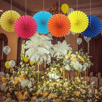 Yellow Birthday Decorations,DIY Yellow Paper Fans Hanging Decoration ,Party Supplies Party Fans 16in, Wedding Graduation Events Accessories 30 Color DIY Set （Yellow）