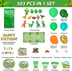 Dinosaur Party Decorations, Dinosaur Birthday Party Supplies for Kids Include Dino Foil Balloons, HAPPY BIRTHDAY Banner, Cake Toppers, Plates, Napkins, Curtains & Customized Tablecloth