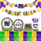 6 Pack 29x108 Inch Mardi Gras Metallic Foil Fringe Tinsel Table Skirts for Rectangle Tables Streamer Backdrop for Wedding, Birthday, Parade Floats, Carnival Party Decoration Gold Green Purple