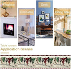 Christmas Tree Table Runner,Farmhouse Xmas Trees Buffalo Plaid Winter Snowflake Tablecloth Burlap for Hotel Indoors Outdoor Dining Room Kitchen Home Decor,W13X L60 in