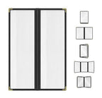 Goodsmart Restaurant Menu Covers - 25 Pack Black 2 Pages / 4 Views 4.25" x 14", Top-Loading Vinyl Menu Holders with Clear Sleeves, Double-Stitched Edge, Leather-Style Café Covers with Gold Corners