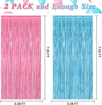 2 Pack Gender Reveal Decorations, 3.28 FT x 7.05 FT Pink and Blue Fringe Backdrop, Metallic Boy or Girl Foil Fringe Curtains Tinsel Backdrop Party Streamers, Birthday Party Decor Photo Booth Props
