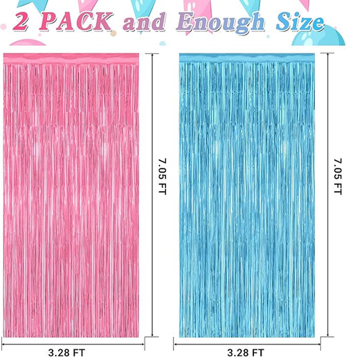 2 Pack Gender Reveal Decorations, 3.28 FT x 7.05 FT Pink and Blue Fringe Backdrop, Metallic Boy or Girl Foil Fringe Curtains Tinsel Backdrop Party Streamers, Birthday Party Decor Photo Booth Props