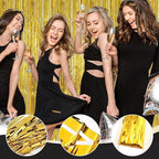 24 Pack Gold Metallic Foil Fringe Curtains, 3.2ft x 8.2ft Foil Fringe Curtain Backdrop Foil Streamers Party Supplies Tinsel Curtain Backdrop for Parties/Birthday/Halloween/Photo Booth