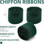 3 Rolls Dark Green Handmade Chiffon Ribbon,1.5" x 21Yd Frayed Fringe Silk Ribbons (3 Rolls *7Yd) for Gifts Wrapping, Wedding Invitations, Bridal Bouquets, Decorations