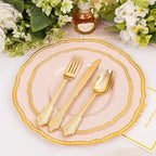 Hioasis 60pcs Pink Plastic Plates - Pink and Gold Disposable Dinnerware with Gold Rim, Heavy-duty, 7.5 inch, Dessert Plates for Party & Wedding