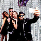 4 Pack Silver Foil Fringe Curtain Backdrop, 3.28Ft x 8.2Ft Metallic Tinsel Foil Fringe Streamer Curtains for Photo Booth Props, Birthday, Wedding, New Year’s, Christmas Decoration Party Supplies