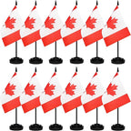 12 Pack Canada Desk Flags Set, Canadian Small Mini Table Office Flags With 12" Solid Black Pole, Black Base and Spear Top, Miniature Desktop Flag, Home Decoration, Office Decoration, Festival