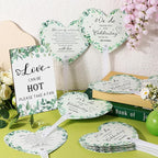 60Pcs Wedding Fan Gifts for Guests Greenery Handheld Fan with 1 Wedding Table Sign, Greenery Wedding Favors Thank You Fans for Guests Hostess Gifts Plastic Handheld Heart Shape Fan Green Leaf Pattern