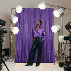 Purple Sequin Backdrop Curtain 2 Pieces 2FTx8FT Glitter Photography Backdrop for Party Wedding Birthday Christmas Decorations