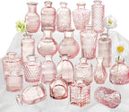 Pink Glass Bud Vase Set of 22, Small Vases for Flowers, Clear Glass Vases for Centerpieces, Mini Bud Vases in Bulk Rustic Wedding Decorations, Centerpieces, Vintage Look Home Table Flower Decor