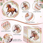 452 Pcs Horse Birthday Decorations for 50 Guests, Pink Floral Cowgirl Paper Plates Napkins Cups Tablecloth Cutlery Straws for Horse Themed Western Wedding Baby Shower Party Supplies