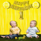 BRAVESHINE Foil Fringe Curtain Backdrop - 2 Pack Yellow Tinsel Photo Booth Backdrop Party Streamers for Easter, Birthdays, Christmas, Lemon, Pineapples, Kids' Party Decorations