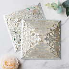 Hosmsua 6.3 x 6.3 Inch 50PCS Silver Glitter Laser Cut Hollow Lace Rose Wedding invitation Cards with Envelopes Wedding invitations for Anniversary Invite (Silver Glitter)