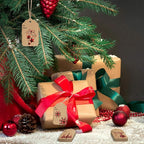 LOKIPA 120 Pieces Christmas Kraft Paper Gift Tags Hang Labels with Red and Black Plaid Snowflake Christmas Tree Elk Patterns and 230 Feet Twine Rope for Christmas