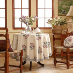 ISAENNE Designer Linen Light Beige Small Round Tablecloth,French Colorful Floral Table Cloth,Stain Resistant Decor Tablecloths for Dining Thanksgiving Christmas Kitchen,Diameter 55"-Helena E